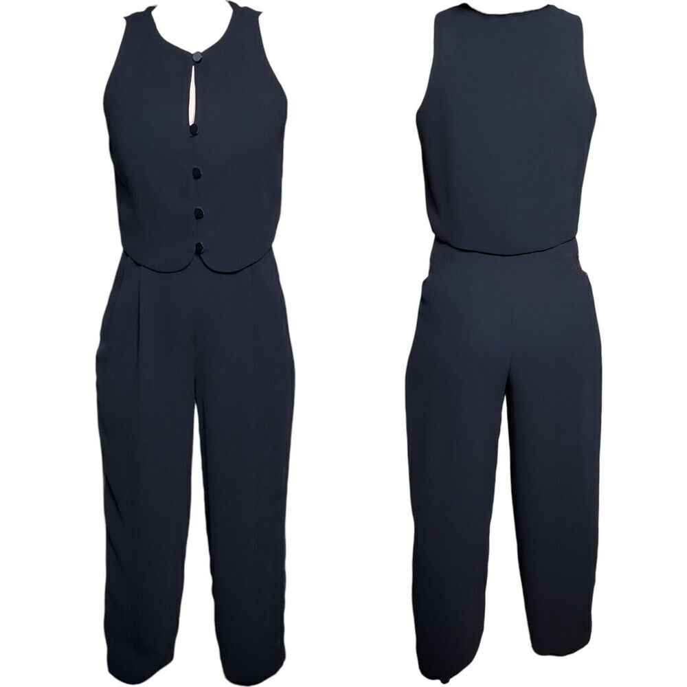 Vintage 90s Shelli Segal Jumpsuit Size S Wide Leg Tailored Vest Lined Womens